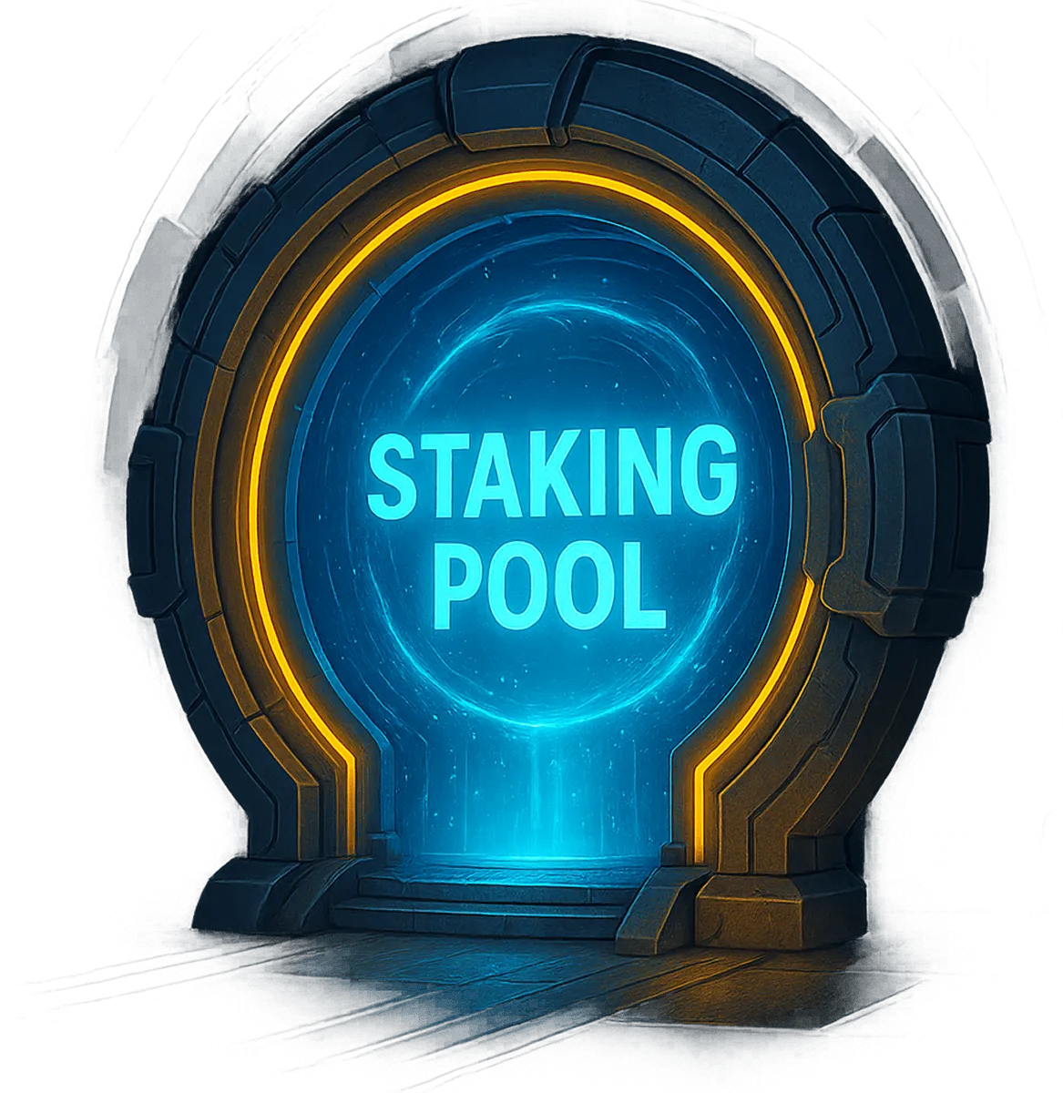 A teleporter with the text 'Staking Pool' on it